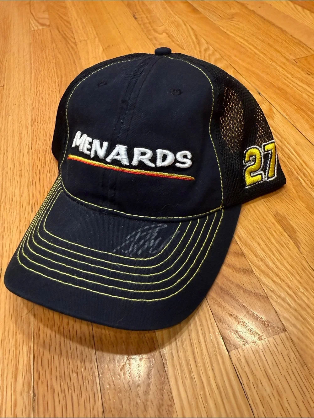 Menards Black Logo Trucker Hat with Yellow Stitching